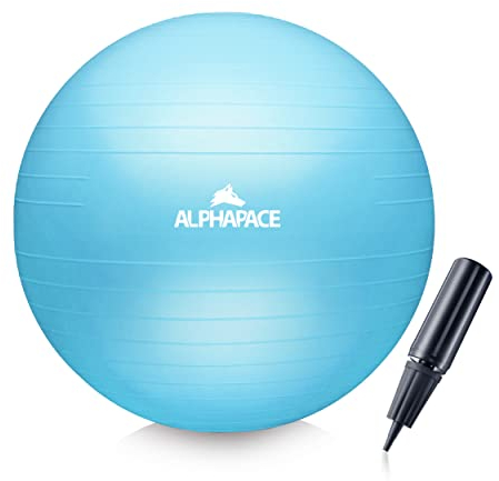 ALPHAPACE Dicker Anti-Burst Gymnastikball Sitzball Trainingsball inkl. Luft-Pumpe, Ball für Fitness, Yoga, Gymnastik, Core Training, für starken Rücken als Büro-Stuhl, ICY Blue, 65cm