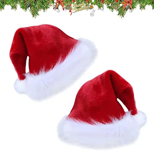 OUOQI Sombrero de Santa Claus 2 Gorro de Papá Noel Sombrero Rojo de Santa Sombrero Navideño,Gorro Navideño para Adultos,Gorro Papá Noel de Felpa,Fiesta de Navidad Gorro,Gorro de Papá Noel de Navidad