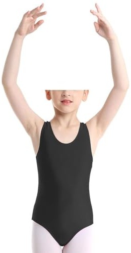 Prime fashions Girls Kids Leotard School Sport Dance Ballet Gymnastics Leotard Top Sleeveless (Black, 13-14 Years)