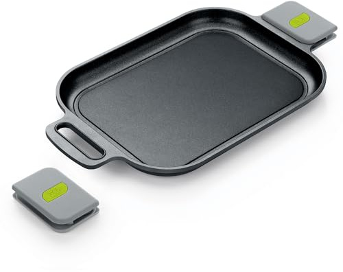 BRA COOKWARE Life Ceramic Nonstick Grill | 12.6 x 9.4 Inch Recycled Cast Aluminum Smooth Plate | Ceramic Non-Stick | Ceramic Non-Stick Coating | PFOA Free | All Cooktops| Removable Handles