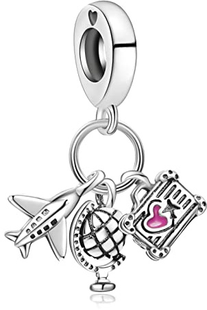 Amuefer Maletas Avion Charms para Pulseras y Collares, Colgante de Plata de Ley con Circonita Cúbica, Cumpleaños Navidad Joyería Regalos para Mujeres Niñas