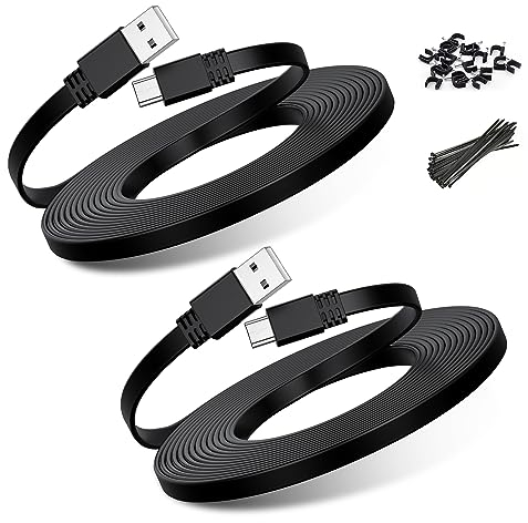 BASESAILOR Micro USB Power Cable 12M/2Pack,Flat Micro USB Charging Power Cord,Charger for Wyze Cam V3,Pan V4,Nest Yi,Blink Mini XT XT2 Outdoor/Indoor 3rd Gen,Zmodo,Furbo Dog,Netvue,Xbox Controller