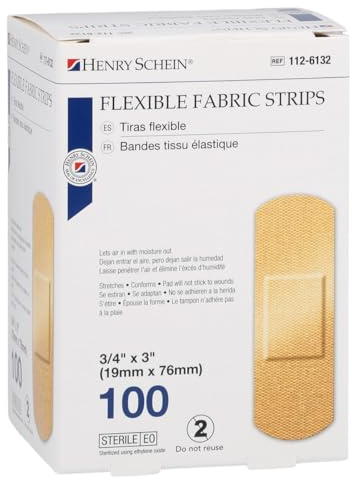 Henry Schein Fabric Adhesive Strip Bandages 3/4 x 3, Sterile, 100 Ct