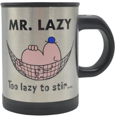 HOX Mr Men Mr Lazy Battery Powered Stainless Steel Self Stirring Mug, Silver