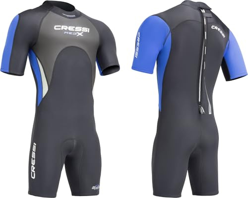 CRESSI Med X Man Shorty Wetsuit 2.5mm Black/Blue 4XL/8 - Muta Shorty in Neoprene Bifoderato 2.5 mm High Stretch Uomo, Nero/Blu/Silver, 4XL/8
