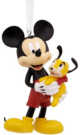 Hallmark Disney Mickey Mouse & Pluto Hanging Ornament, Christmas Decoration | Durable Resin, Black, White, Red, Green Accents, White Ribbon for Hanging, 8.3x4.4x5.1cm