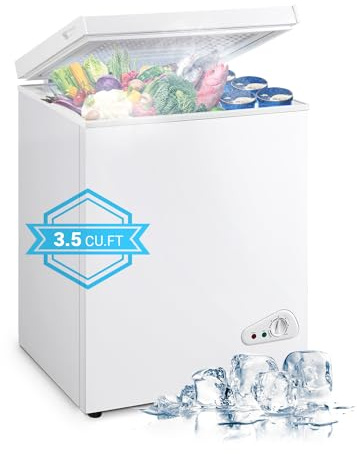Chest Freezer Small Deep Freezer 3.5 Cu.Ft Mini Freezer with Removable Baskets & 6 Adjustable Temperature (Down to -11°F)& Top Open Door, Mini Compact Freezer Suitable for Apartments, Kitchen, White