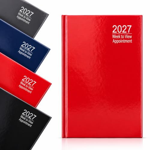 2027 Diary Appointment A5 Week to View 8AM to 5PM Hardback Planner (Red)