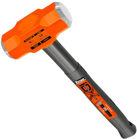 Titan iDX 63616 6lb Sledge Hammer with 16 Indestructible Handle Reinforced with Steel Locking Plates & Steel Bars, Vulcanized Rubber Grip, Overstrike Protection