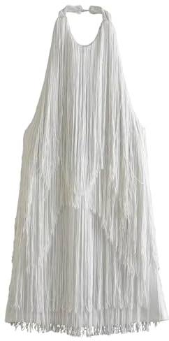 ECDAHICC Women's Tassel Party Dress Bodycon Backless Sleeveless Formal Prom Dress 20s Gatsby Fringe Dresses(WH,M)