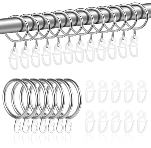 50 Anillas para Cortinas de Metal con Ganchos Cortinas 37mm Anillos de Cortina Anillos Silenciosos para Barras de Cortina, Barra Ducha Colgante para Cortina Barras, Plata