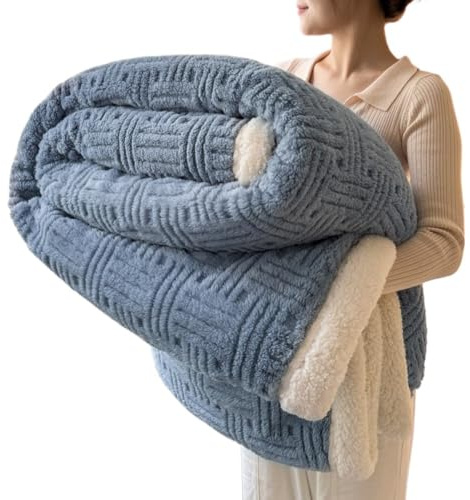 Manta gruesa de invierno para cama doble - Manta cálida de forro polar de algodón, suave y acogedor calentador de cama, manta gruesa de invierno para clima frío, ropa de cama de felpa para el hogar