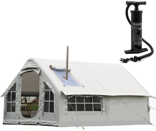 Tenda da campeggio gonfiabile con pompa per 6 persone, tenda gonfiabile con cric per stufa, tende ad aria di lusso per famiglie con finestre e porte a doppio strato in rete