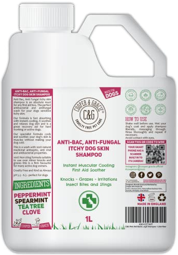 Dog Shampoo For Itchy Skin Antibacterial And Antifungal | Natural Medicated Low Lather Safe Formula | Fast Absorbing and Skin Cooling First Aid | Great For Cuts Grazes Skin Irritation