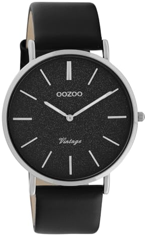 Oozoo Vintage Armbanduhr mit Glitzer Lederband 40 MM Schwarz/Schwarz C20168