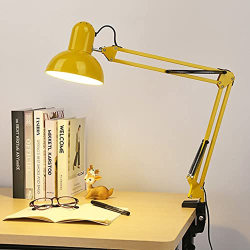 Mengjay Solid bas industriell skrivbord med enkel monteringsklämma, manövrerbar 40 W ledad sänglampa, vintage metall skrivbord, E27 glödlampa ingår ej, gul
