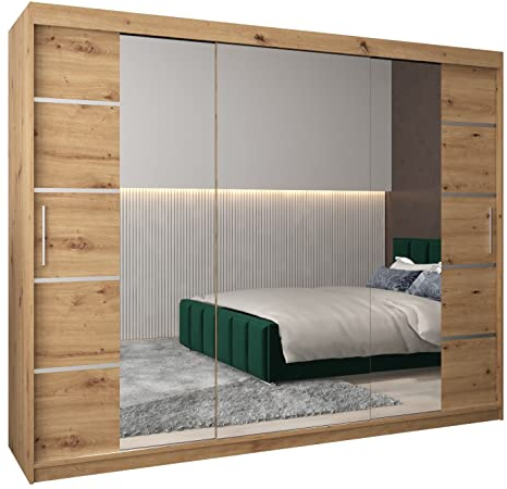 MEBLE KRYSPOL Verona 4 250 Schlafzimmerschrank Schiebetüren Schrank mit Spiegel Kleiderschrank mit Spiegel Schiebetürenschrank Kleiderschrank Schiebetüren – 250x200x62cm - Artisan
