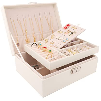 talifoca Porta Gioielli Donna, Cofanetto Portagioie Scatola Porta Gioielli da Viaggio con 2 Strati, Grande Gioielli Scatola Organizer per Anelli Bracciali Orecchini Collane