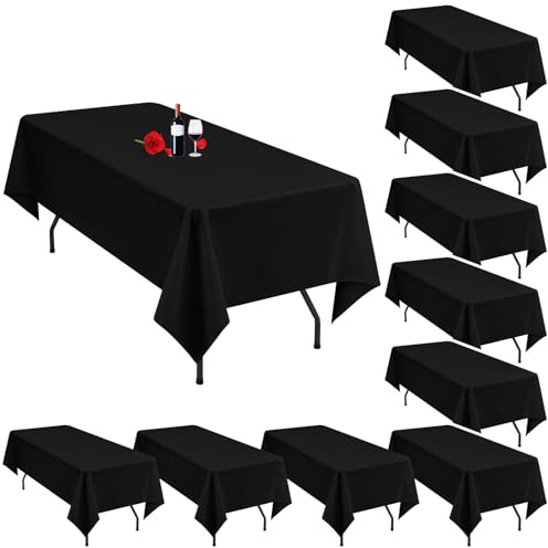 10 Pack Black Table Clothes for 8 Foot Rectangle Tables 60 x 126 Inch Black Tablecloth 8ft Tablecloths Linen Polyester Fabric Washable Table Cloth Rectangle Cover for Parties Wedding Banquet