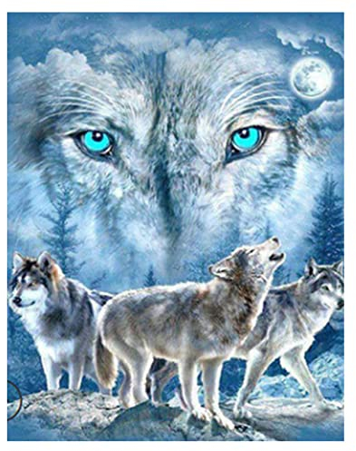 LUCKNIGHT Diamond DIY Painting Erwachsene Wolf, Crystal Strass Diamant Mosaik Steine Diamant Malerei Basteln Erwachsene Kinder Set für Wohnzimmer Dekor (30x40cm)