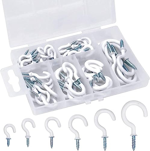 Naseom 70 Stück Schraubhaken Hakenschrauben Sortiment Deckenhaken Set Tasse Haken Halter Kit Schraubhaken Cup Haken Ösenhaken Deckenhaken für Haushaltsgegenstände Tassen (6 Größen)