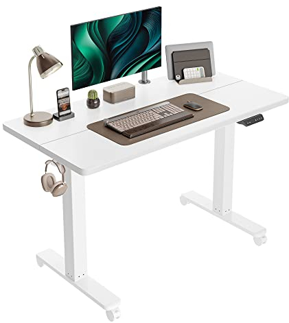 CubiCubi Schreibtisch Höhenverstellbar Elektrisch, 100 x 60 cm Stehpult T-Beine aus Stahl mit Funktions-Memory-Steuerung, Anti-kollisions System, Weiß Rahmen/Weiß Tischplatte