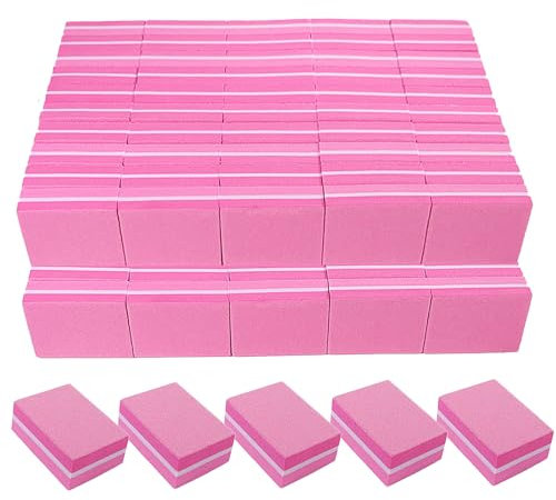 Lima per unghie grana 180/240 (100 pezzi), mini lima per unghie naturali e unghie acriliche, blocchi per lucidatura professionale per unghie, lima per manicure, rosa