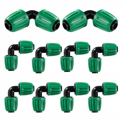 VooGenzek 10 Pièces16mm Raccords D'irrigation Goutte à Goutte, Adaptateur Coude D'Irrigation Goutte, Raccords D'irrigation Coudés, Connecteur de Tuyau D'irrigation, pour Jardin, Pelouse (Vert)