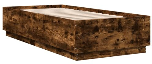 vidaXL Bettgestell, Bett mit LED für Schlafzimmer, Bettrahmen mit Lattenrost, Schlafzimmerbett Einzelbett, Räuchereiche 90x200cm Holzwerkstoff