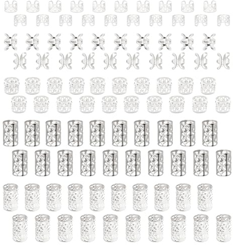 INNAL 100 Pièces Bijoux Cheveux Tresse Argenté Bijoux de Cheveux Bague Cheveux Réglable Bijoux de Tresse de Cheveux Dreadlocks Perles Métal pour Femmes Hommes