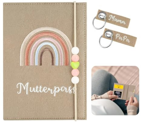 LLTLGF Mutterpass Schutzhülle aus Filz mit Fächern, Mutterpass Schutzhülle,Hülle Mutterpass mit Gummiband, für Versicherungskarten, Mütter Impfpass Hülle und Ultraschallbildern