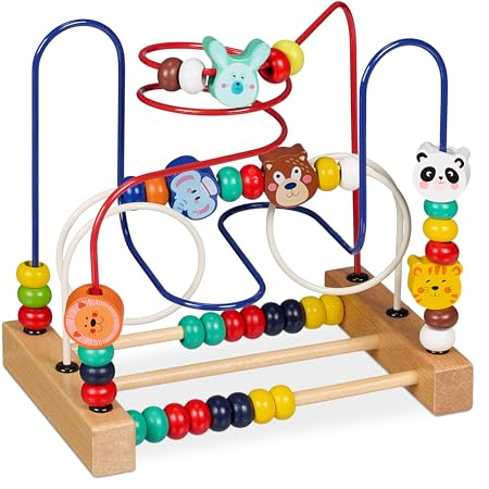 Relaxdays Laberinto de Bolitas, Juego Motricidad Fina, Madera, Diseño D, Juguete Niños a Partir de 1 Año, Multicolor