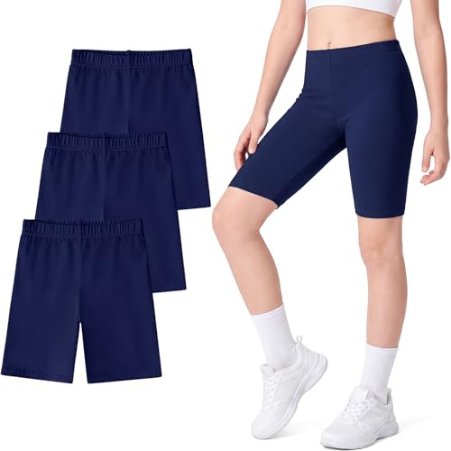 KEREDA Girls Black Cycling Shorts Kids Under Dress Children PE Short Cotton Gym Sports Dance 3 Pack 9-10 Years