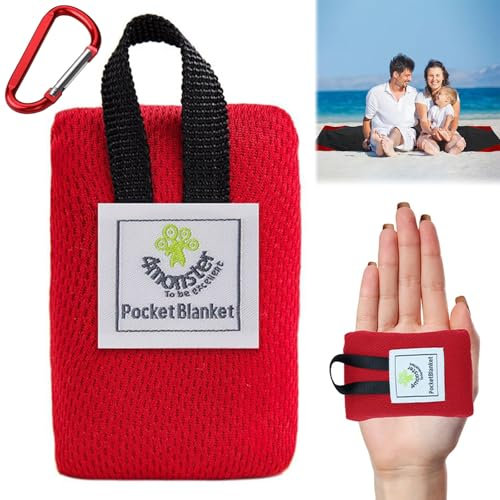 QEEROYO Picnic Blanket, Waterproof Picnic Mat, Mini Pocket Beach Mat, 70x110cm Picnic Mat Washable, with Handle, Foldable, Suitable for Hiking Travel Outdoor Camping, Park, Red
