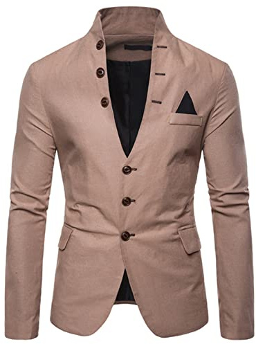 Giacca Uomo Blazer Casual Lino Tempo Libero Leggera Giacche da Abito Primavera Estate Revers a Righe con Un Bottone Blazer da Uomo Taglie Forti da Smoking da Matrimonio Giacche da Completo