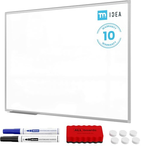 TM IDEA® Reihe Flex Magnetisches Whiteboard 60x45 cm Magnettafel kratzfest und trocken abwischbar mit 2 Whiteboard Stifte, 6 Magnete und 1 Schwamm, für Schule, Haus und Büro