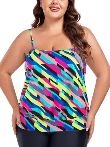 Ocean Blues Women's Plus Size Bandeau Tankini Top Loose-Fitting Swimsuit
