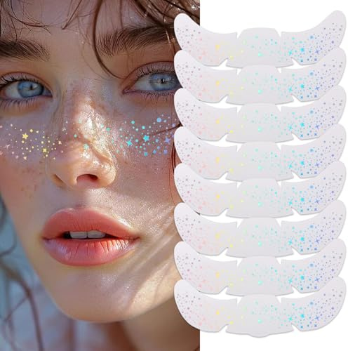 Auiremrti 8 Pack Holographic Multicolour Makeup Patches for the Face, Sparkling Freckle Face Tattoos, Waterproof Festival Freckles, Makeup Patches for Christmas