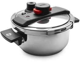 Woll Pressure Pro Schnellkochtopf mit Deckel und Dünsteinsatz, Ø 22 cm, 12 cm hoch, 4 Liter, mit 2 Seitengriffen - Induktiv - Geeignet für alle Herdarten, Aluminiumguss, Edelstahl