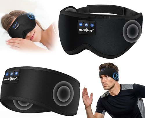MUSICOZY 2 Packs Sleep Headphones Bluetooth Mask, Eye Masks with Headband, Sleeping Headphones for Side Sleepers Headband and Sleep Mask with Bluetooth Headphone Perfect for Sleeping(Classic Black)