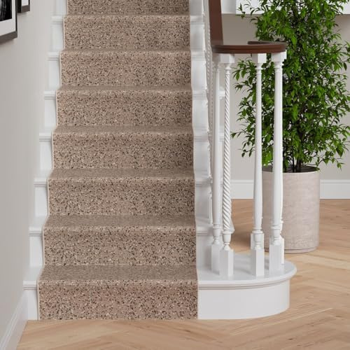 Beige Textured Stair Carpet Runner Neutral Speckled Design Hardwearing Indoor Rug for Staircase Entryway and Hallway 2ft x 11ft (60cm x 335cm)