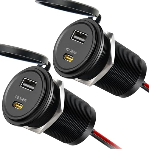 Obeaming Toma USB 12V Camper Aluminio Cargador de Coche, Toma USB C 100W PD3.0 USB-C y QC3.0 USB-A 18W Enchufe para Portátiles, para Autocaravana Caravana Barco Camión (2 Piezas)