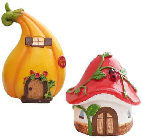 Faroby 2 uds Casas de jardín de Hadas, miniaturas de jardín de Hadas de Resina, Bonito Castillo de Setas y habitación de Calabaza para decoración de micropaisaje, casa