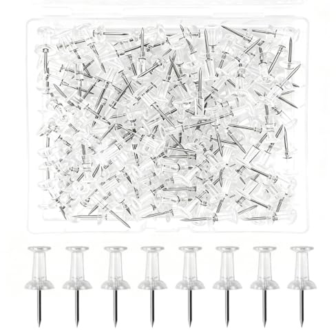 Push Pin,200 PCS Drawing Pins Plastic Thumb Tacks Clear Push Pins Map Pin for Bulletin Board Pinboard (Clear.-200 pcs)
