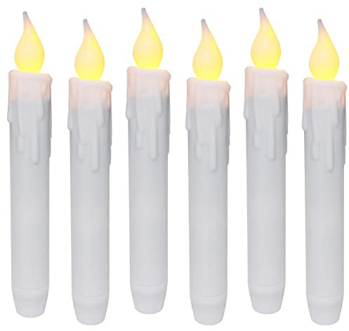 CVHOMEDECO. Chandelles à bout effilé vacillantes, bougies sans flamme à DEL, fonctionnant à piles avec minuterie, blanches, 17,1 cm, ensemble de 6.