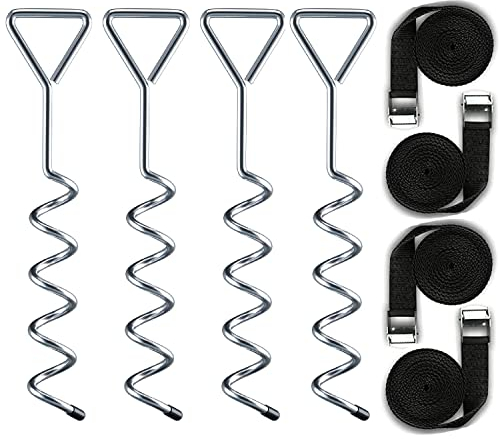 Delex Heavy Duty Galvanized Trampoline Anchor Peg Kit/Tie Down Kit, Fits all Trampolines. Ground Camp Swings, Garden Sheds, Play Sets and much more Tent Fish