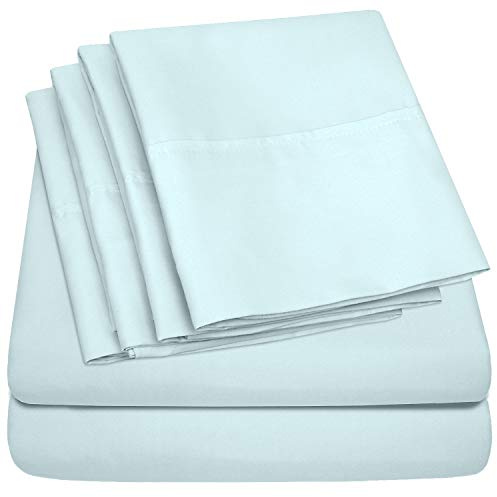 Sweet Home Collection 6 Piece Bed Sheets 1500 Thread Count Fine Microfiber Deep Pocket Set-Extra Pillow Cases, Value, RV Short Queen, Aqua