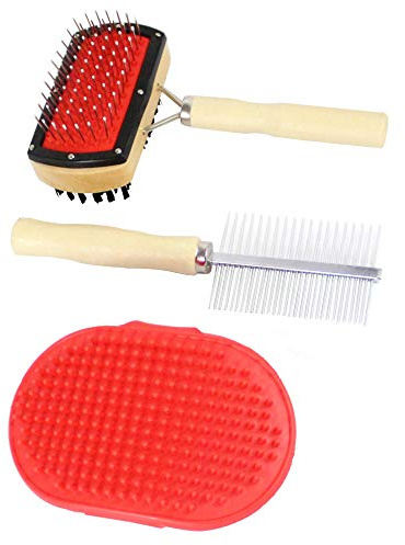Pullach Hof Haustier Bürsten Set 3teilig Hund Katze Bürste Fellplfege striegeln Kurzhaar Langhaar Kamm