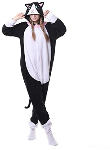 Pijama unisex estilo mono para adultos, disfraz de fiesta para mujer, cosplay, ropa de dormir, Gato Negro, S