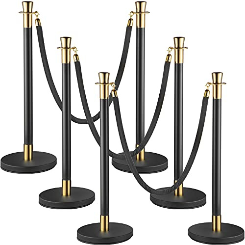 VEVOR 6-delad 90 cm höjd spärrband personledningssystem, avstängningsstativ, 1,5 m replängd, stängningsstolpar av stål för banker, flygplatser, arenor, nöjescentrer, svart,